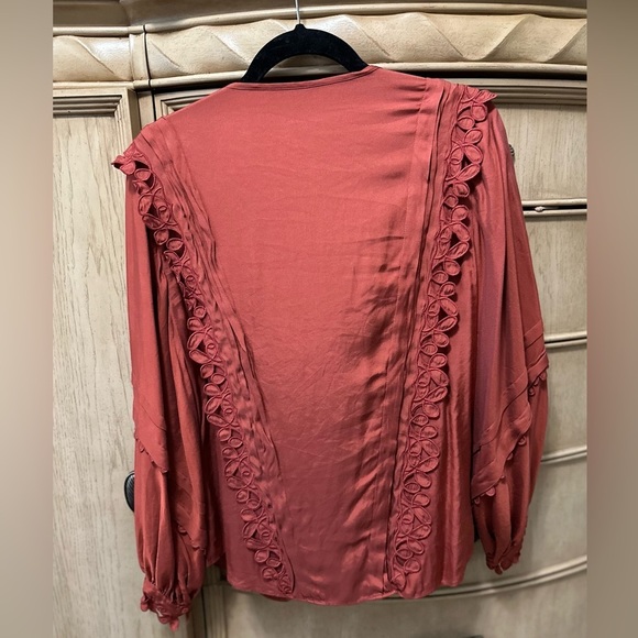 Rebecca Taylor Brick Red Silk Embroidered Top - Picture 12 of 16